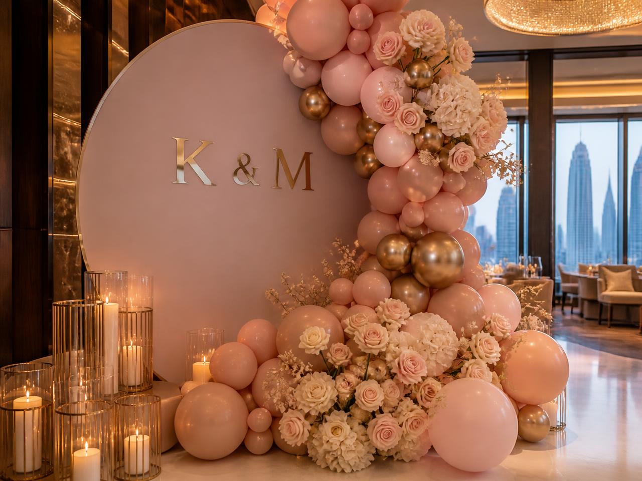 Elegant balloon and floral event setup by Dreamy Décor by Annie